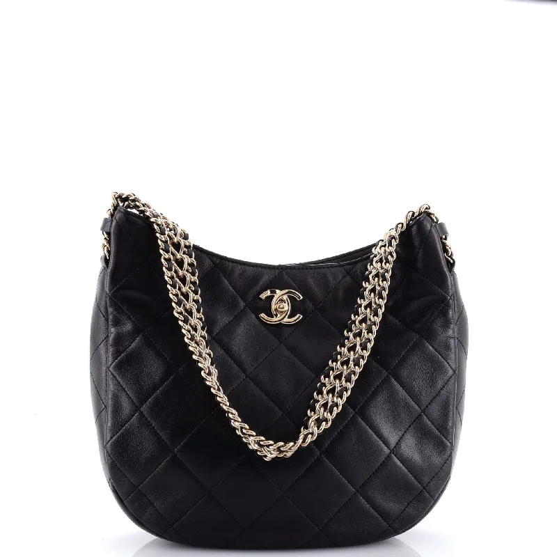 Wide Chain CC Turnlock Hobo Quilted Lambskin Small