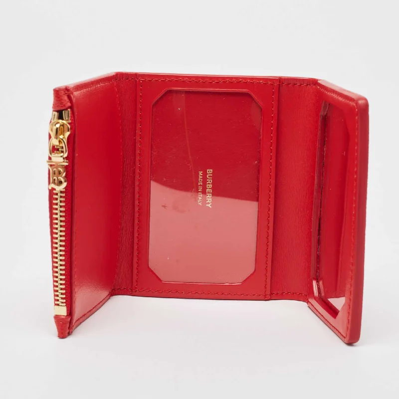 BURBERRY Red Leather Sidney Trifold Wallet