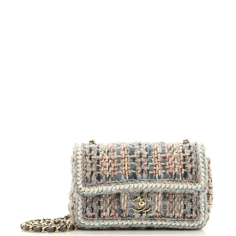 Classic Single Flap Bag Braided Quilted Tweed Mini