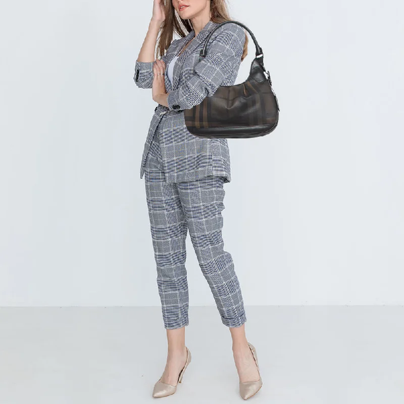 BURBERRY Smoked Check PVC and Leather Small Brooklyn Hobo