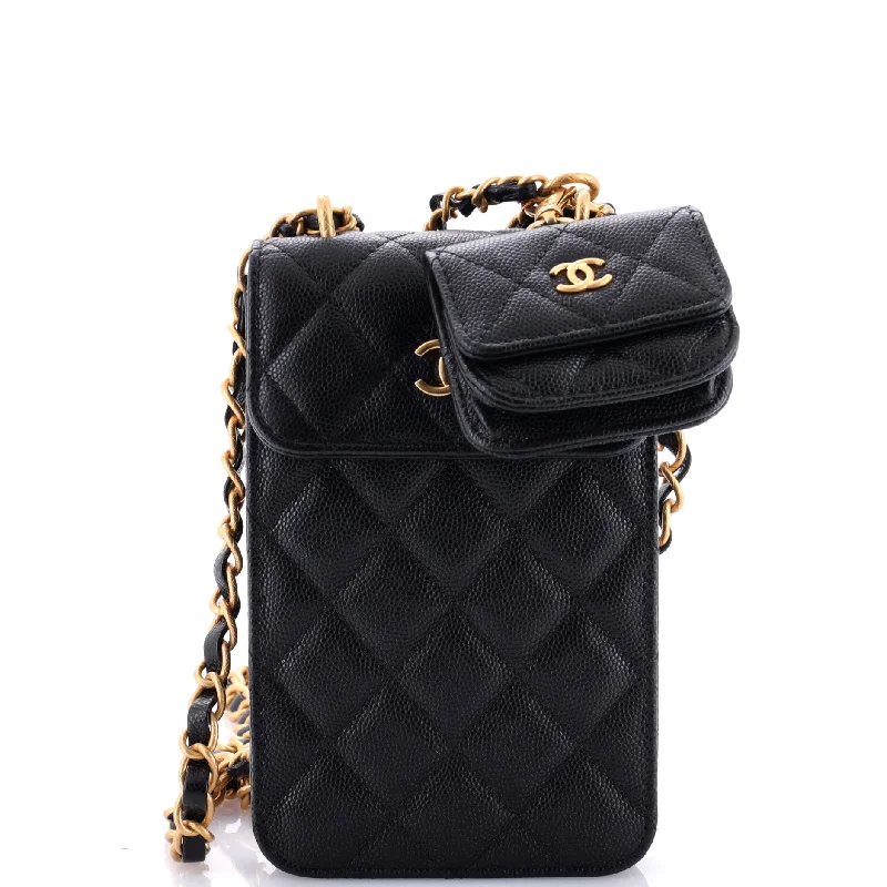 CC Flap Phone Holder Crossbody Bag with AirPods Pro Case Quilted Caviar