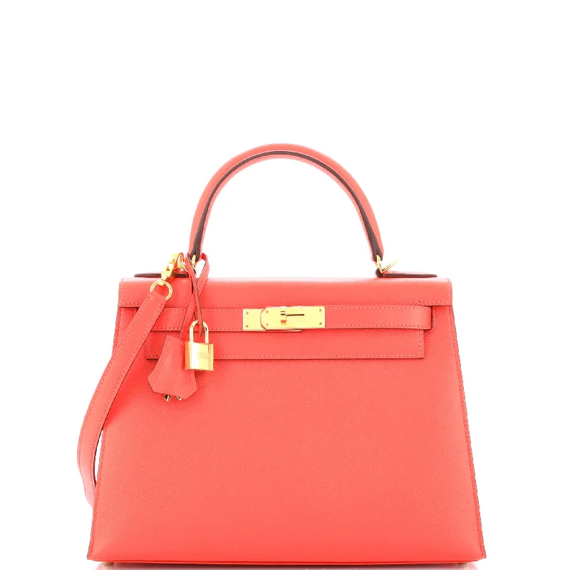 Kelly Handbag Rouge Pivoine Epsom with Gold Hardware 28