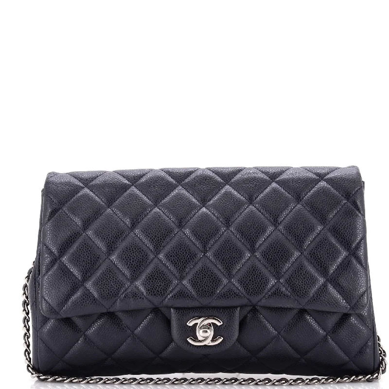 Clutch with Chain Quilted Caviar