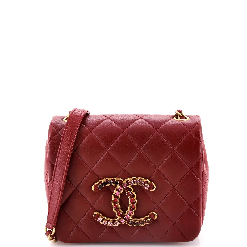 Crystal CC Full Flap Bag Quilted Lambskin Mini