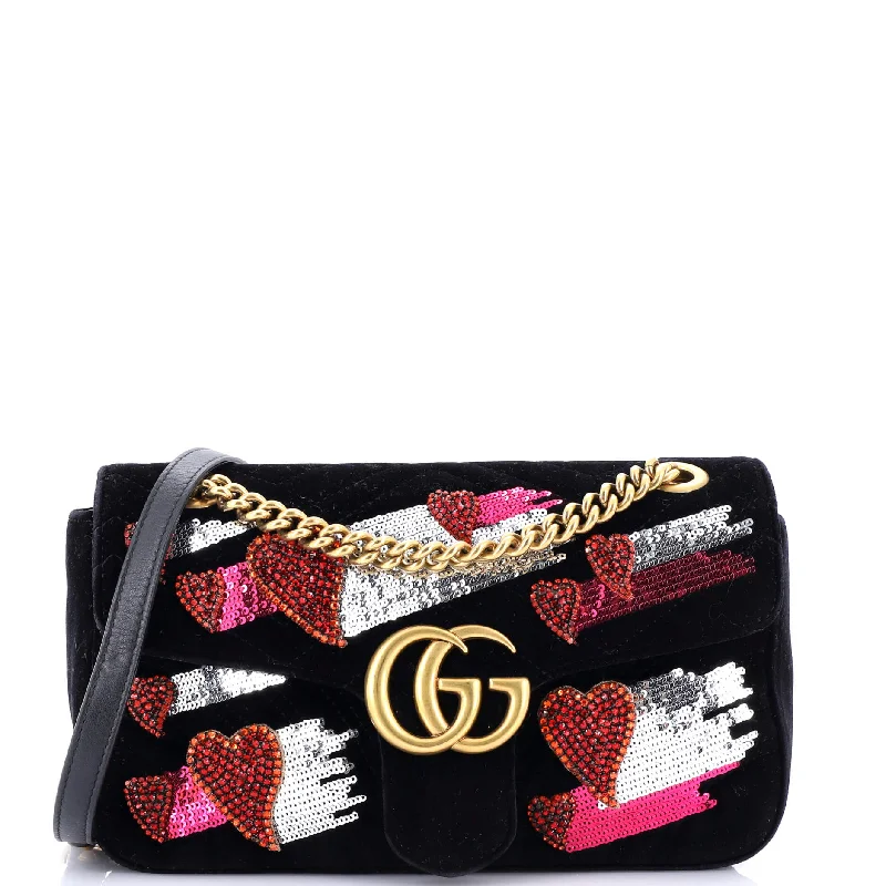 GG Marmont Flap Bag Crystal Embellished Matelasse Velvet Medium