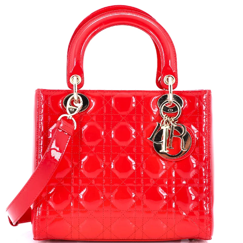 Lady Dior Bag Cannage Quilt Metallic Patent Medium