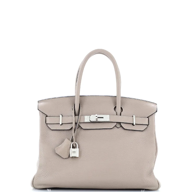 Birkin Handbag Grey Clemence with Palladium Hardware 30