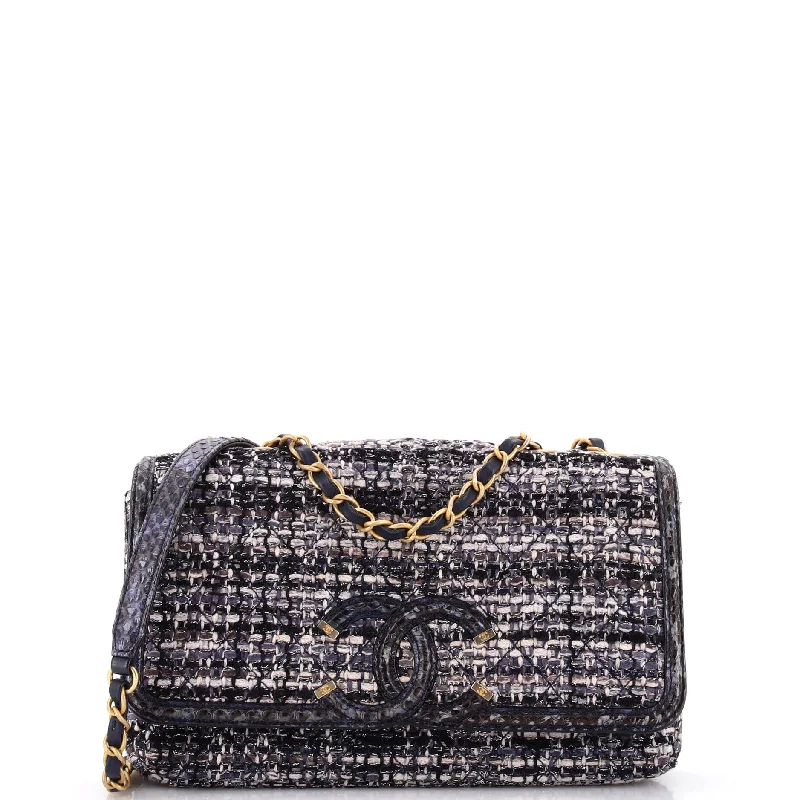 Filigree Flap Bag Quilted Tweed with Snakeskin Medium