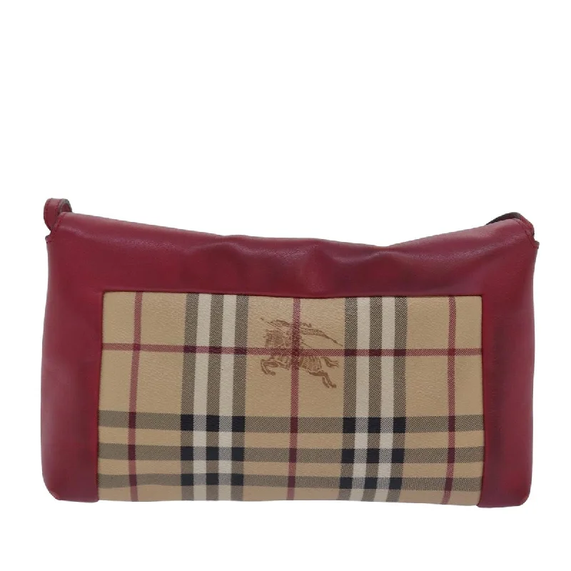 BURBERRY Nova Check Shoulder Bag PVC Leather Beige Red  80259