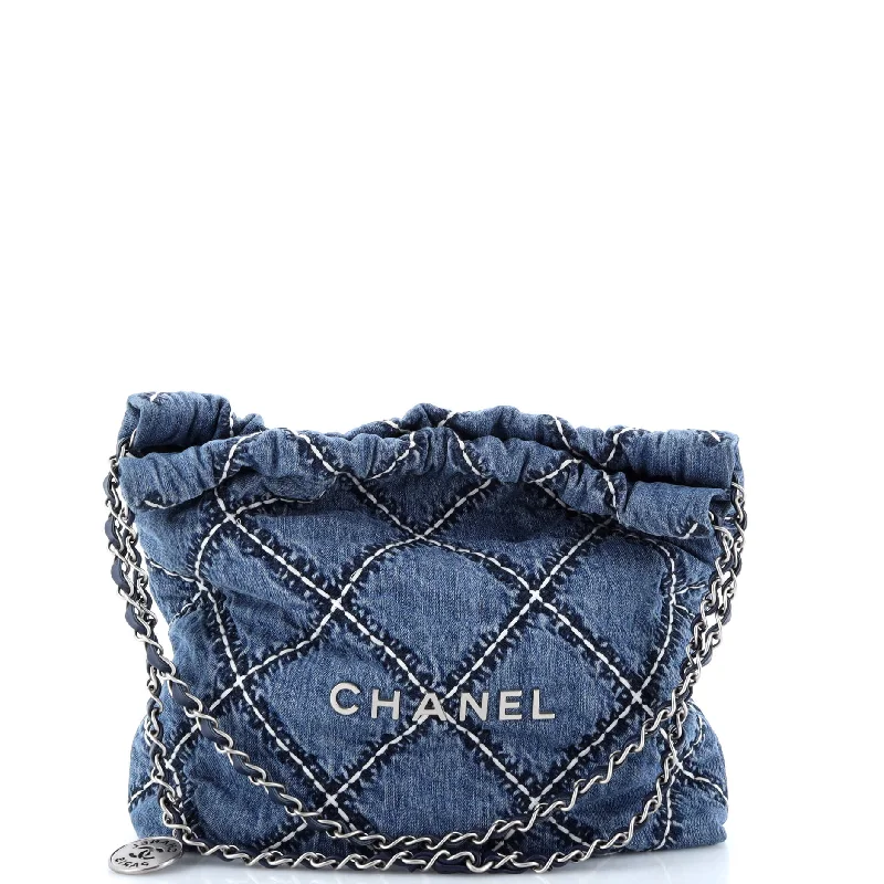 22 Chain Hobo Quilted Stitched Denim Small