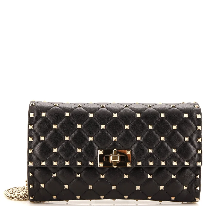 Rockstud Spike Wallet on Chain Quilted Leather Small