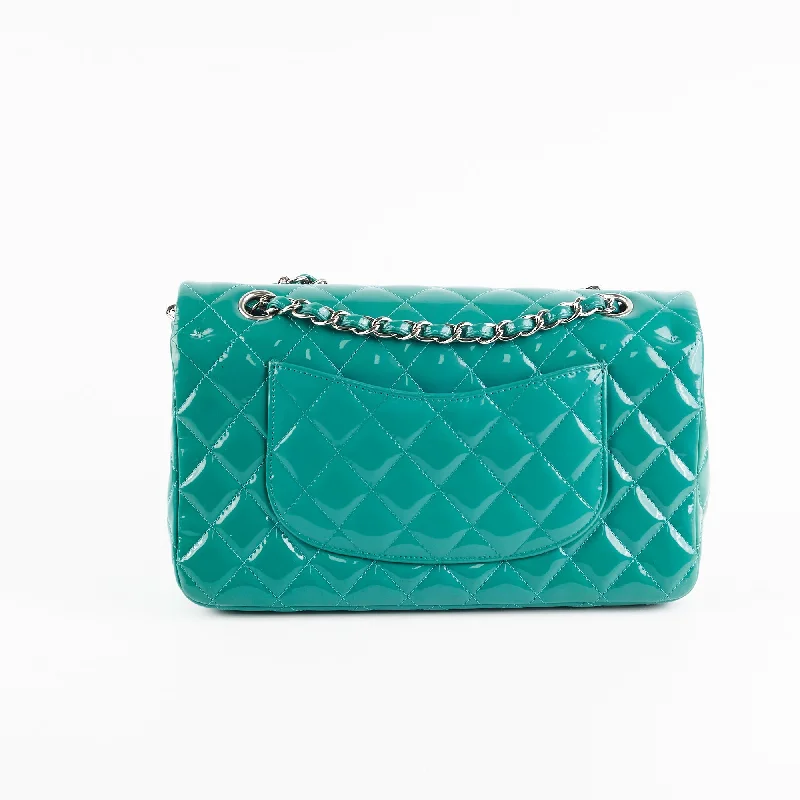 Chanel bags with gold, silver, and pearl accentsChanel Quilted Patent Medium Large Classic Flap Teal