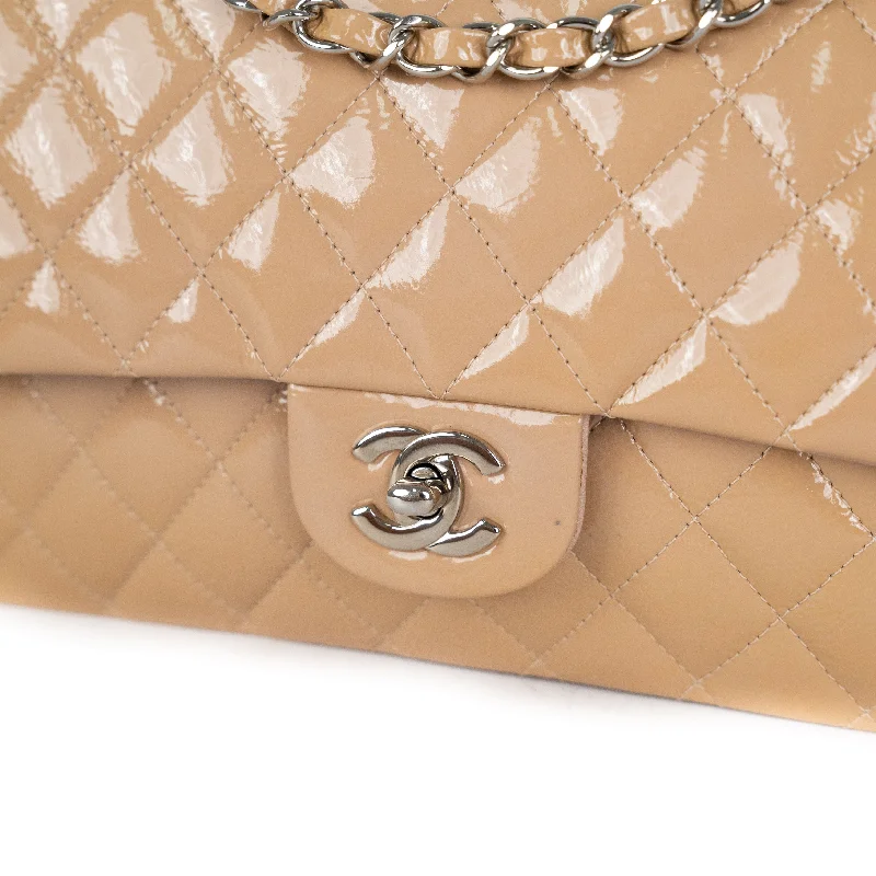 Chanel Handbag with Adjustable Strap for ComfortChanel Patent Medium Classic Flap Beige