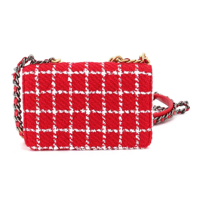 Chanel bags with modern touchesCHANEL 19 Chain Wallet Long Tweed Leather Red White Check AP3267