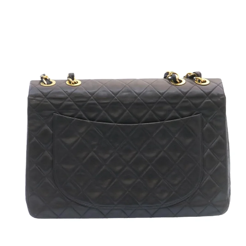 Chanel Designer Handbag with Unique DesignCHANEL Big Matelasse Flap Chain Shoulder Bag Lamb Skin Black Gold Auth am1276gA