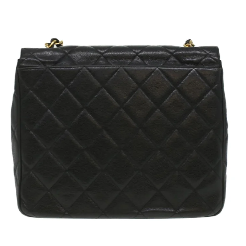 Chanel bags for the minimalist fashionCHANEL Big Matelasse Turn Lock Shoulder Bag Caviar Skin Black CC Auth 32155A