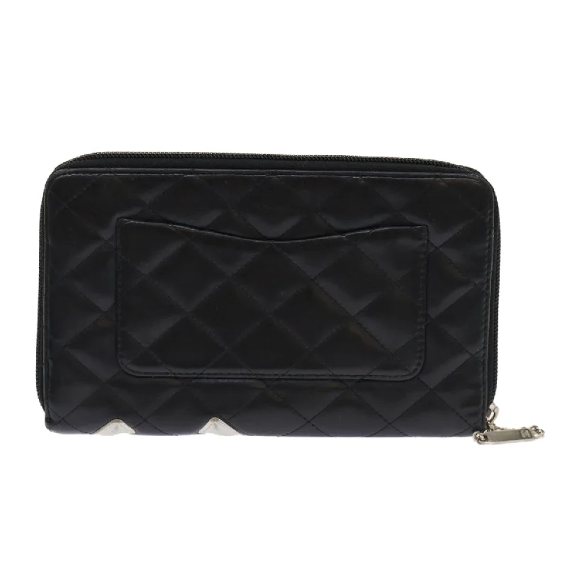 Chanel Small Crossbody Bag for TravelCHANEL Cambon Line Long Wallet Lamb Skin Black CC Auth th3796