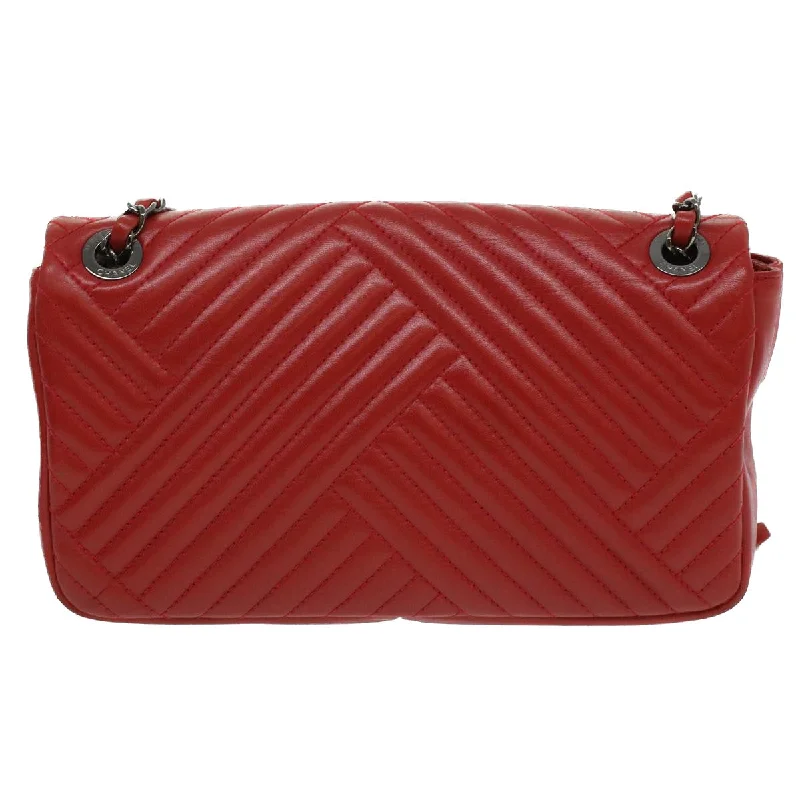 Chanel Classic Flap Bag for Evening PartyCHANEL Chain Shoulder Bag Lamb Skin Red CC Auth bs3636A