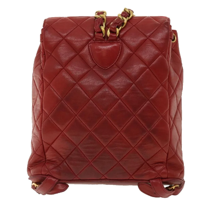 Chanel bags with exclusive seasonal designs and materialsCHANEL Matelasse Chain Hand Bag Lamb Skin Red CC Auth 31892A