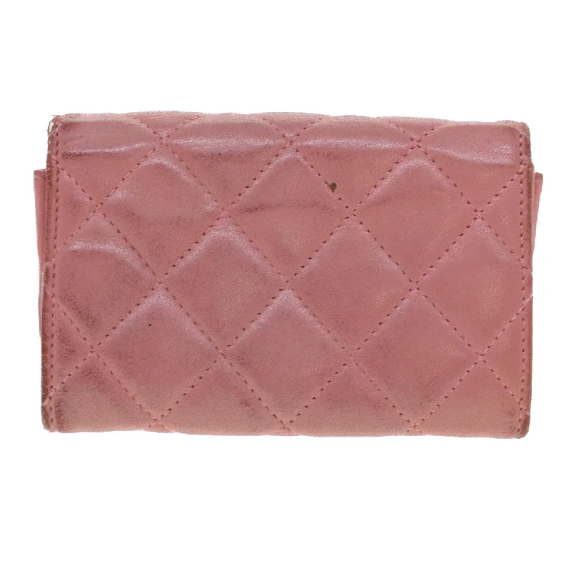 Chanel Luxury Handbag for High - End EventsCHANEL Matelasse Coin Purse Lamb Skin Pink CC Auth bs5967