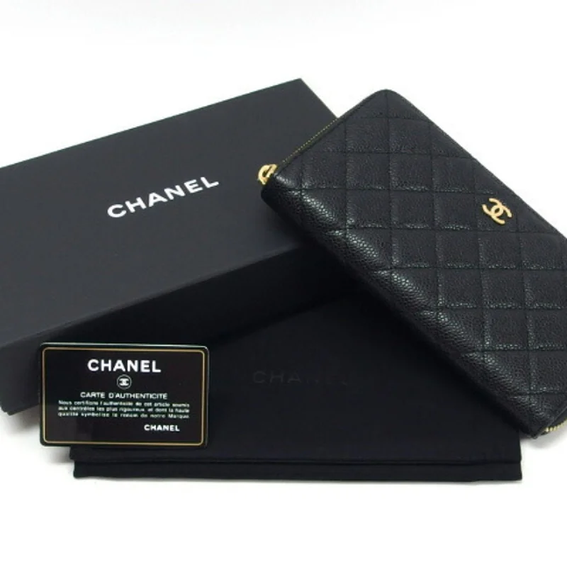 Chanel bags available at online luxury retaileCHANEL Matelasse round long wallet caviar skin