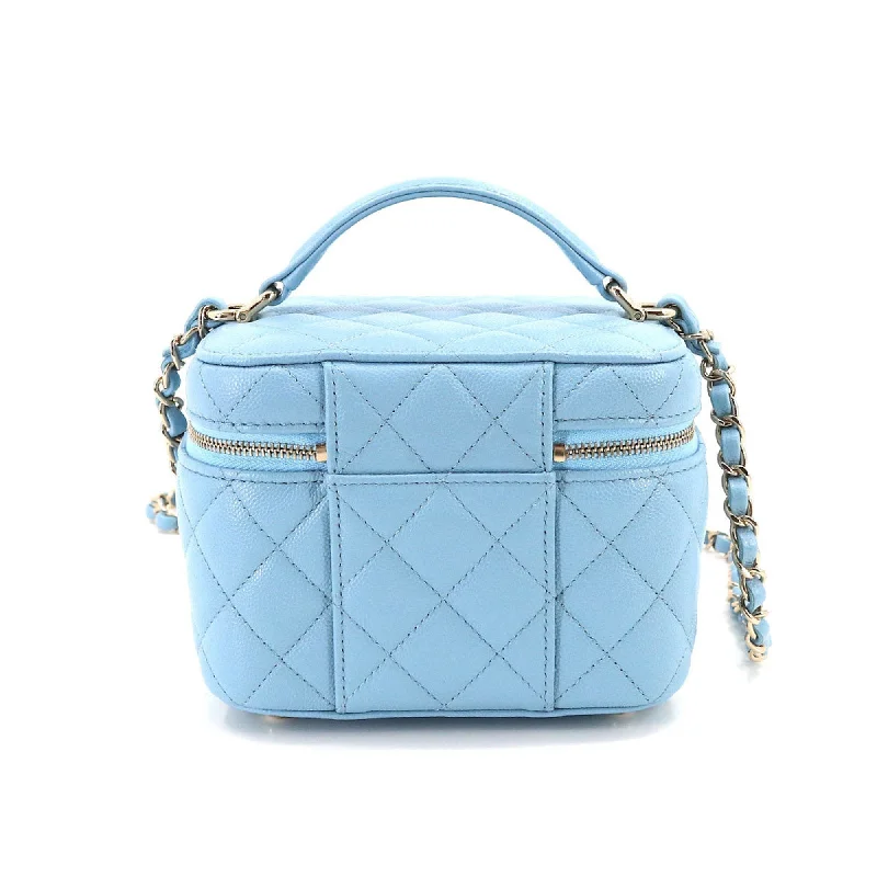 Chanel Chain Strap Handbag for Everyday UseCHANEL Matelasse Small Vanity Chain Shoulder Bag Caviar Skin Leather Light Blue AS3171