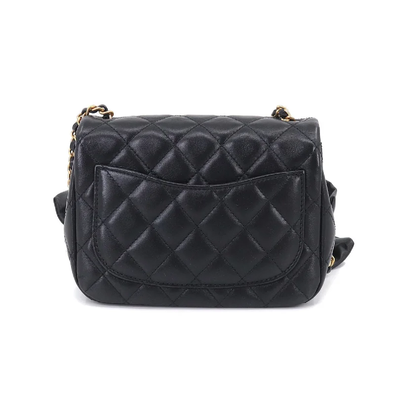 Chanel bags for the minimalist fashionCHANEL Mini Matelasse Frill Chain Shoulder Bag Leather Black Gold Hardware