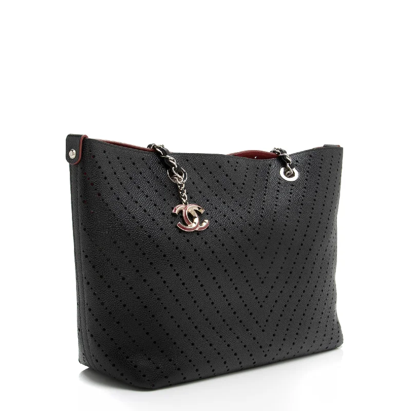 Chanel bags for women who appreciate fine craftsmanshipChanel Perforated Caviar Leather CC Shopping Tote (23460)