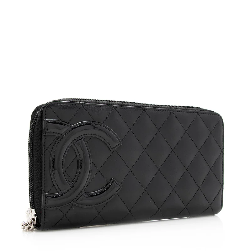 Chanel bags with leather and tweed combinationsChanel Quilted Lambskin Ligne Cambon Zip Wallet (20078)