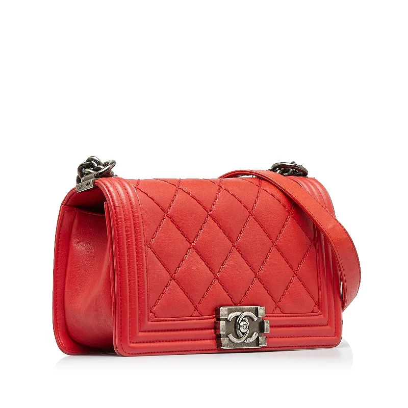 Chanel Designer Handbag with Unique DesignCHANEL Small Lambskin Double Stitch Boy Flap Shoulder Bag