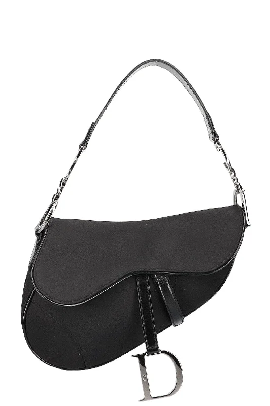 Christian Dior tote bags with a double - handle and shoulder - strap optionCHRISTIAN DIOR Vintage Saddle Bag Nylon Black