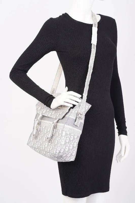 High - fashion Christian Dior bags with a geometric patternChristian Dior Diorcamp Grey / Silver Oblique Embroidery Canvas