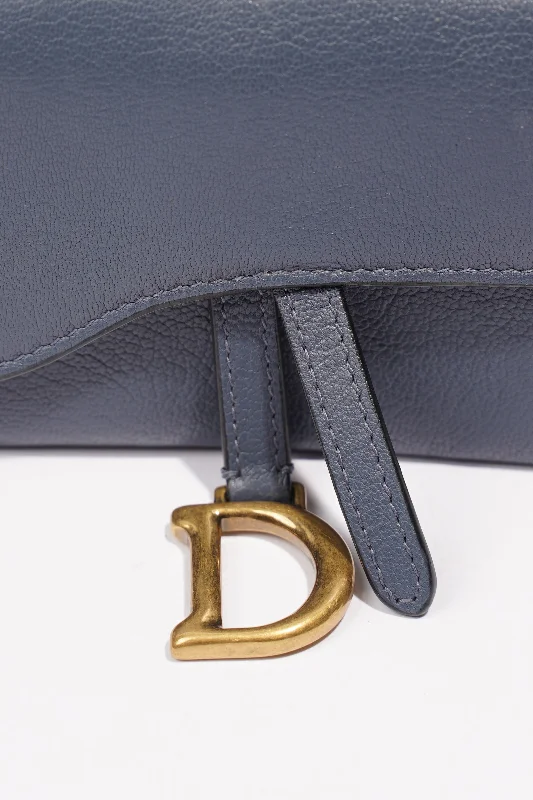 Christian Dior tote bags with a double - handle and shoulder - strap optionChristian Dior Saddle Micro With Chain Blue Leather