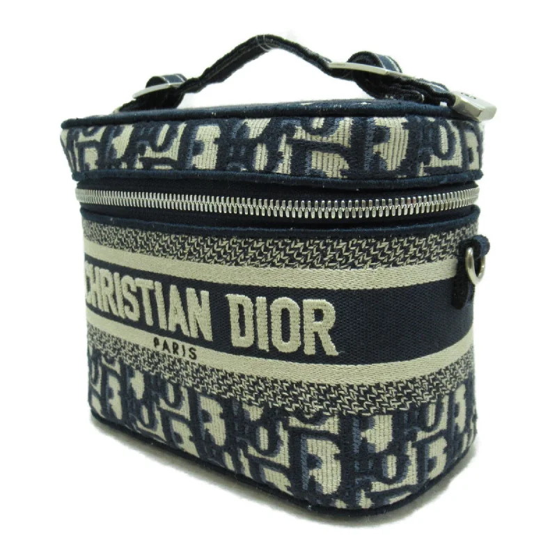 Christian Dior handbags with a back - pocket for quick storageDior 2way vanity bag Navy White canvas