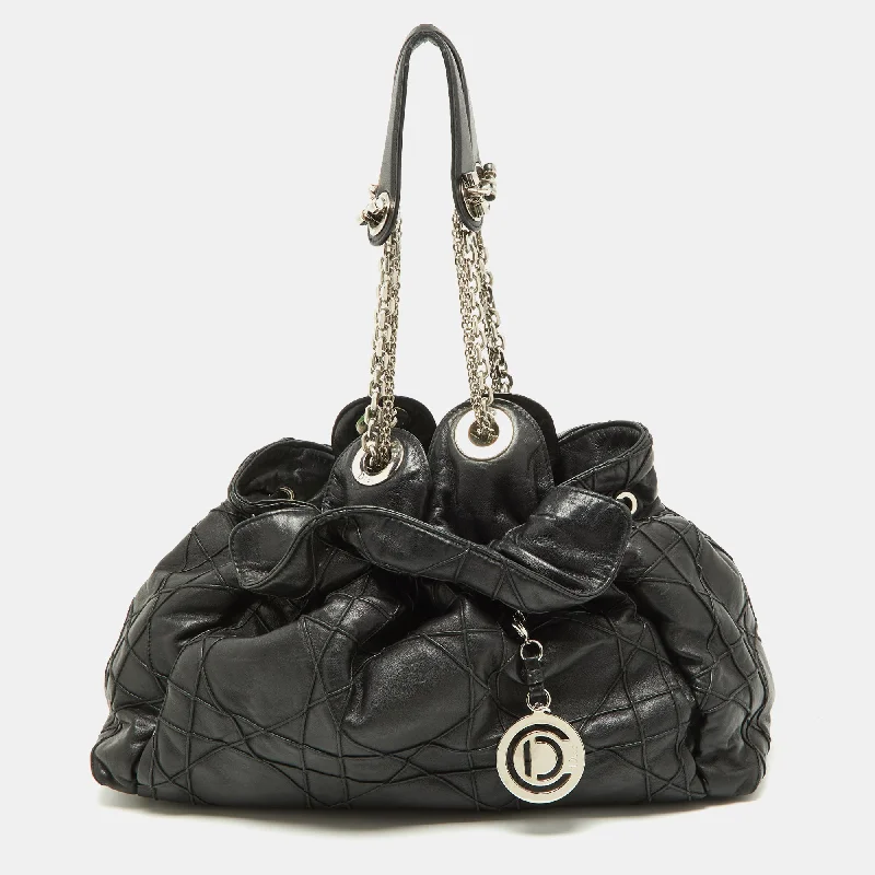 Christian Dior handbags with a snap - button closure and a decorative buckleDIOR Black Cannage Leather Le Trente Hobo