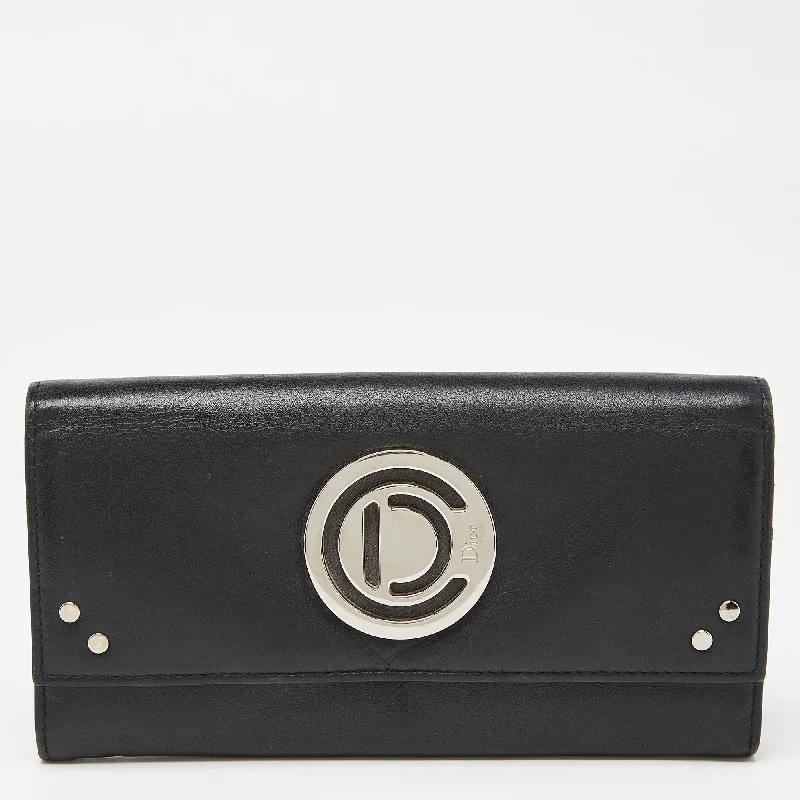 Christian Dior tote bags with a double - handle and shoulder - strap optionDIOR Black Leather Flap Continental Wallet