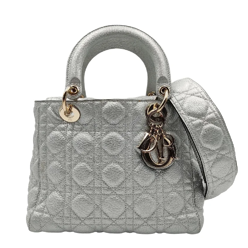 Christian Dior handbags with a back - pocket for quick storageChristian Dior Christian Lady soft bag in silver leather