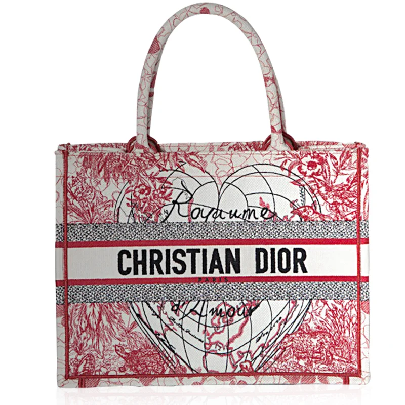 Christian Dior tote bags with a printed Dior logo on the frontDIOR D-Royaume d'Amour Canvas Book Bag