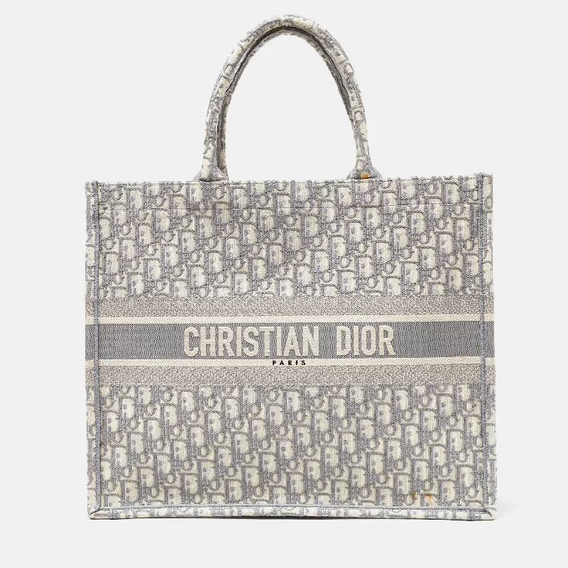 Christian Dior handbags with a back - pocket for quick storageDIOR Grey Oblique Canvas Large Book Tote