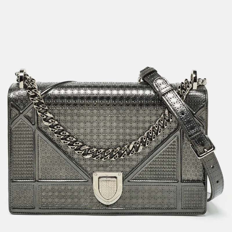 Christian Dior handbags with a back - pocket for quick storageDIOR Grey Patent Leather Medium ama Shoulder Bag