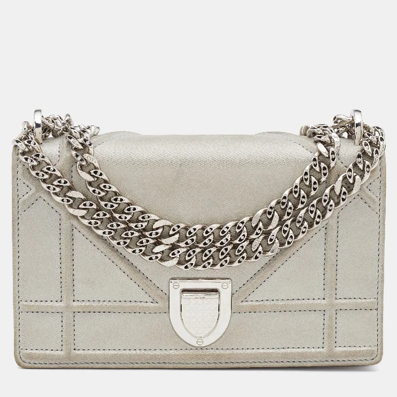 Christian Dior handbags with a detachable mirror for on - the - go touch - upsDIOR Grey Shimmering Leather Mini ama Crossbody Bag