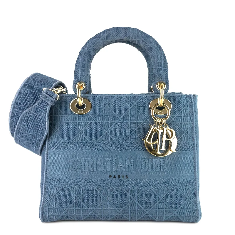 Christian Dior tote bags with a printed Dior logo on the frontDIOR Lady D-Lite Medium Embroidered Cannage Bag