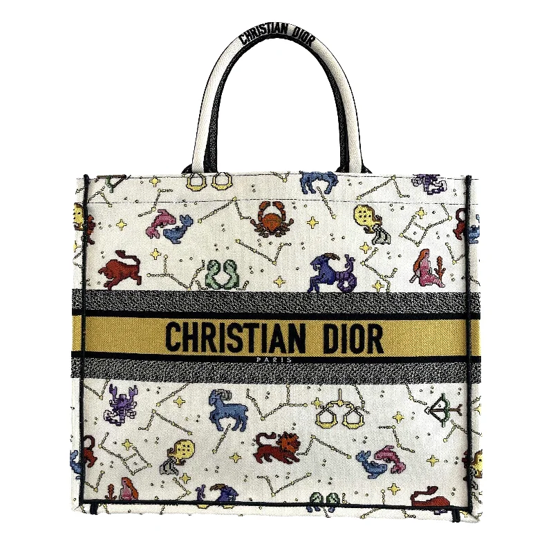 Christian Dior bags with a zip - top closure and multiple compartmentsDIOR - NEW 2022 Large Pixel Zodiac Embroidered Canvas Book Tote