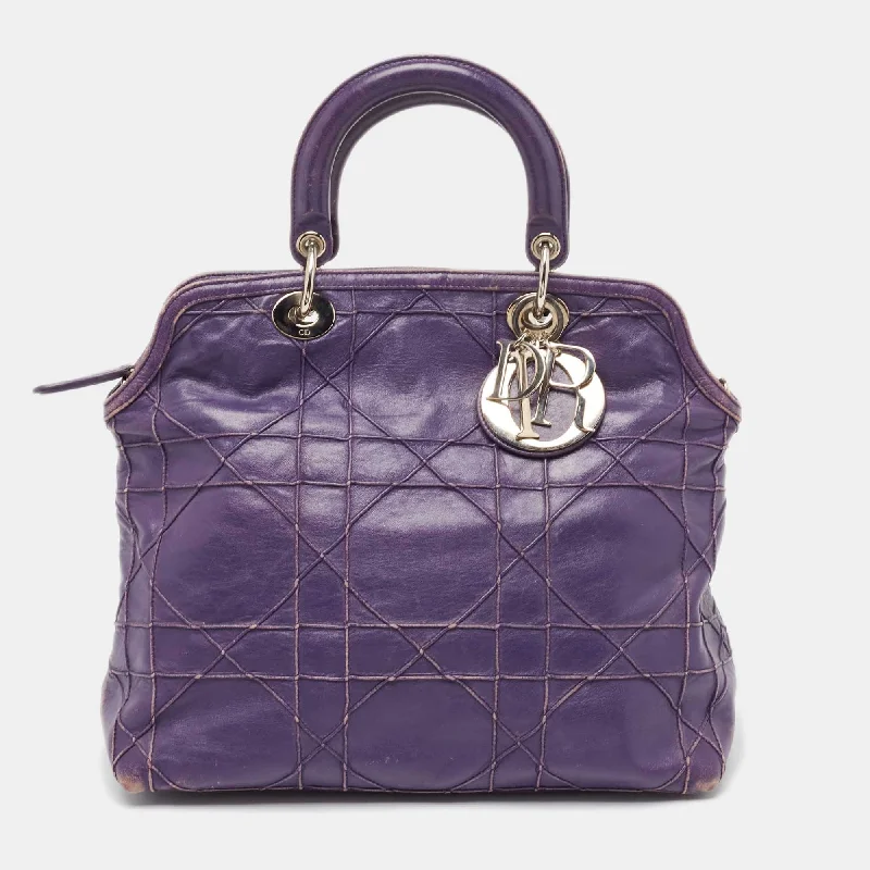 Christian Dior handbags with a detachable mirror for on - the - go touch - upsDIOR Purple Cannage Leather Granville Tote