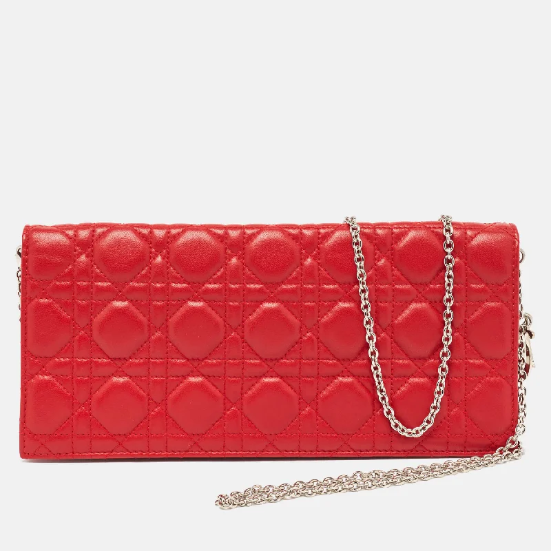 Christian Dior Saddle bags with a studded trim for a bold lookDIOR Red Cannage Leather Lady  Chain Clutch