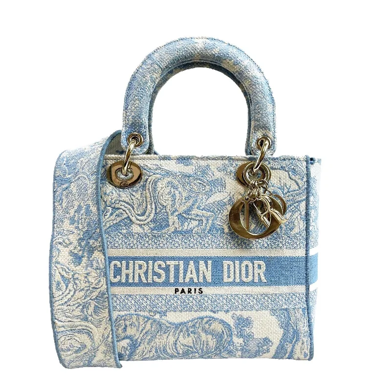 Christian Dior crossbody bags with a front - flap pocket for easy accessDIOR Toile de Jouy Lady D-Lite Bag Embroidered Canvas Cornflower Blue