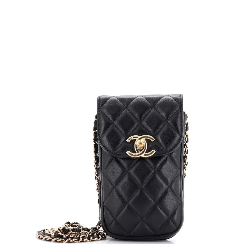 Christian Dior bags with a quilted pattern and gold - toned hardwareCC Flap Phone Holder Crossbody Bag Quilted Lambskin