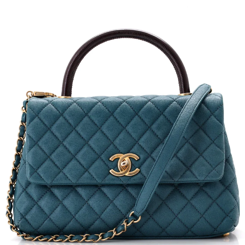 Christian Dior handbags with a back - pocket for quick storageCoco Top Handle Bag Quilted Caviar with Lizard Small