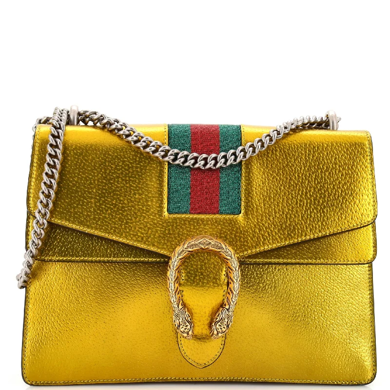 Ladies Gucci shoulder bags with a tassel decorationWeb Dionysus Bag Metallic Leather Medium