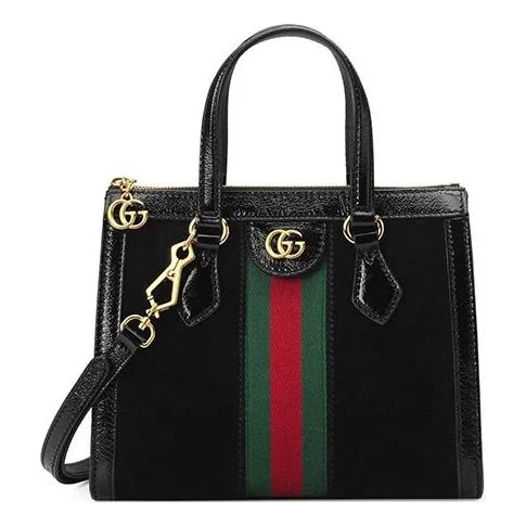 Gucci crossbody bags for women with adjustable leather straps(WMNS) GUCCI Ophidia Gold Label Logo Stripe Webbing Suede Patent Leather Tote Small Black Handbag 547551-D6ZYB-1060